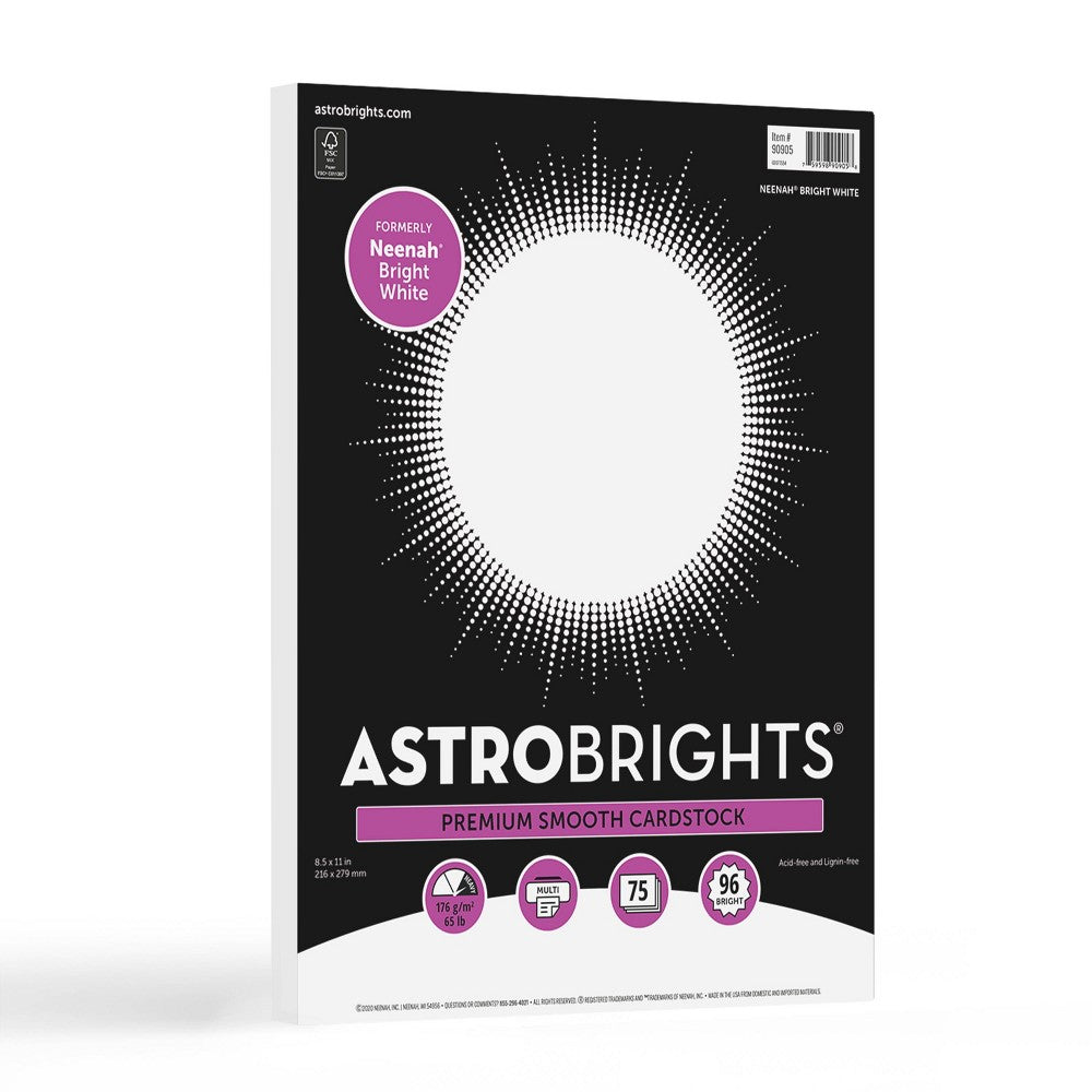 Astrobrights White Cardstock 8.5 X 11 65 Lb./176 Gsm White 75 Sheets