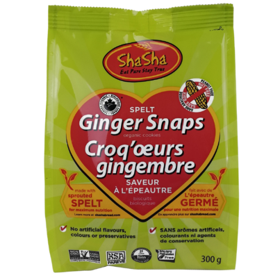 Shasha Co Organic Spelt Ginger Snap Cookie Bags, 300 grams