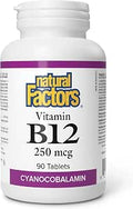 Natural Factors Vitamin B12 Cyanocobalamin 250 mcg 90 Tablets B12 Vitamin