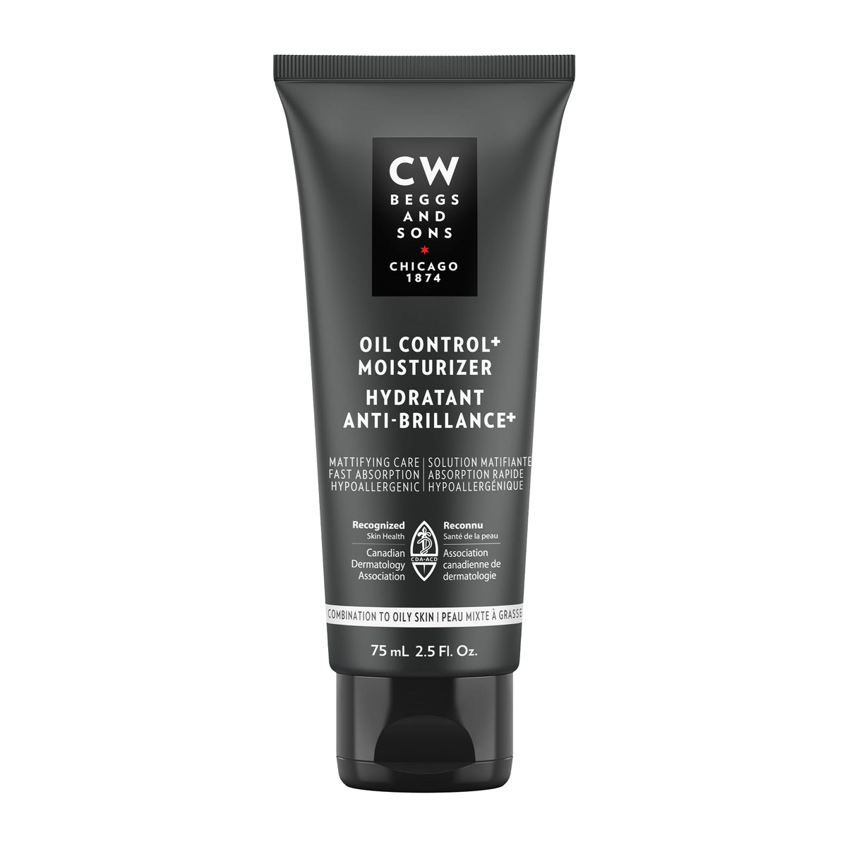 CW Beggs Oil Control+ Moisturizer for Men, Oily Skin, Face Cream, Hypoallergenic, Fragrance-Free, Paraben-Free, Alcohol-Free, Mineral Oil-Free, Cruelty-Free