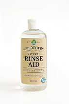 2 Brothers, 100% Natural Rinse Aid, Fragrance-Free (500 mL / 16.9 oz), Spot-Free Shine, 150 Loads