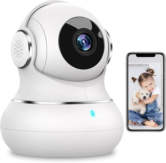 Little elf Camera Surveillance Interieur, Litokam 2K Pet Camera with 360° Motion Tracking, IR Night Vision, Indoor Baby Monitor, Home Security Camara Work with Alexa, 2 Pack-2.4GHz-1
