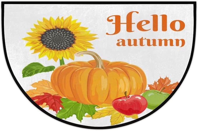 1 Half-Circle Autumn Leaf and Pumpkin Doormat
