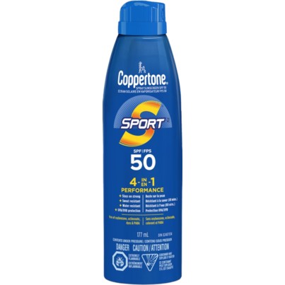 Coppertone Sport Sunscreen Spray SPF 50, 4-in-1 Performance, Sweat and Water Resistant Spray Sunscreen, 177ml