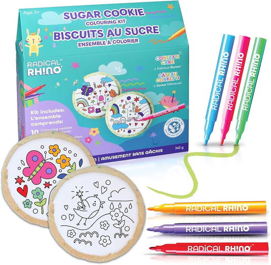Radical Rhino Sugar Cookie Coloring Kit - 10 Confetti Cake Sugar Cookies & 6 Food Coloring Edible Markers - Prep, Mess and Chaos Free Decorating Kit - Paint Your Own Cookies - Pet Theme - 342g