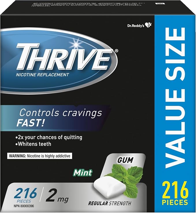 Thrive Nicotine Replacement Gum, 2mg Regular Strength, Mint, 216 Count