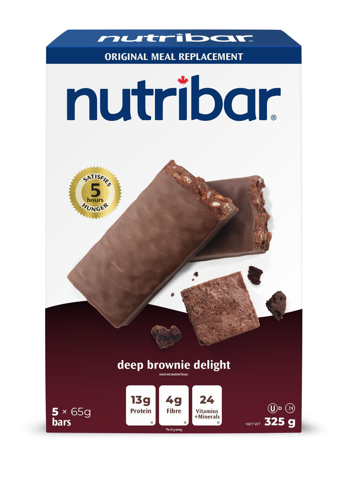 Deep Brownie Delight Flavoured Bars, High protein, Meal Replacement Bars, 24 Vitamins & Minerals, High Fiber, Made in Canada, 5-Count