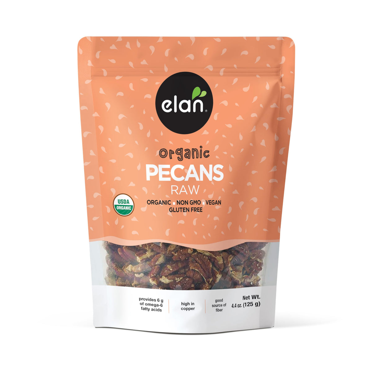 Elan Organic Raw Pecans, 125g, Unsalted, Unroasted, Shelled Raw Nuts, Non-GMO, Vegan, Gluten-Free, Kosher, Healthy Snacks