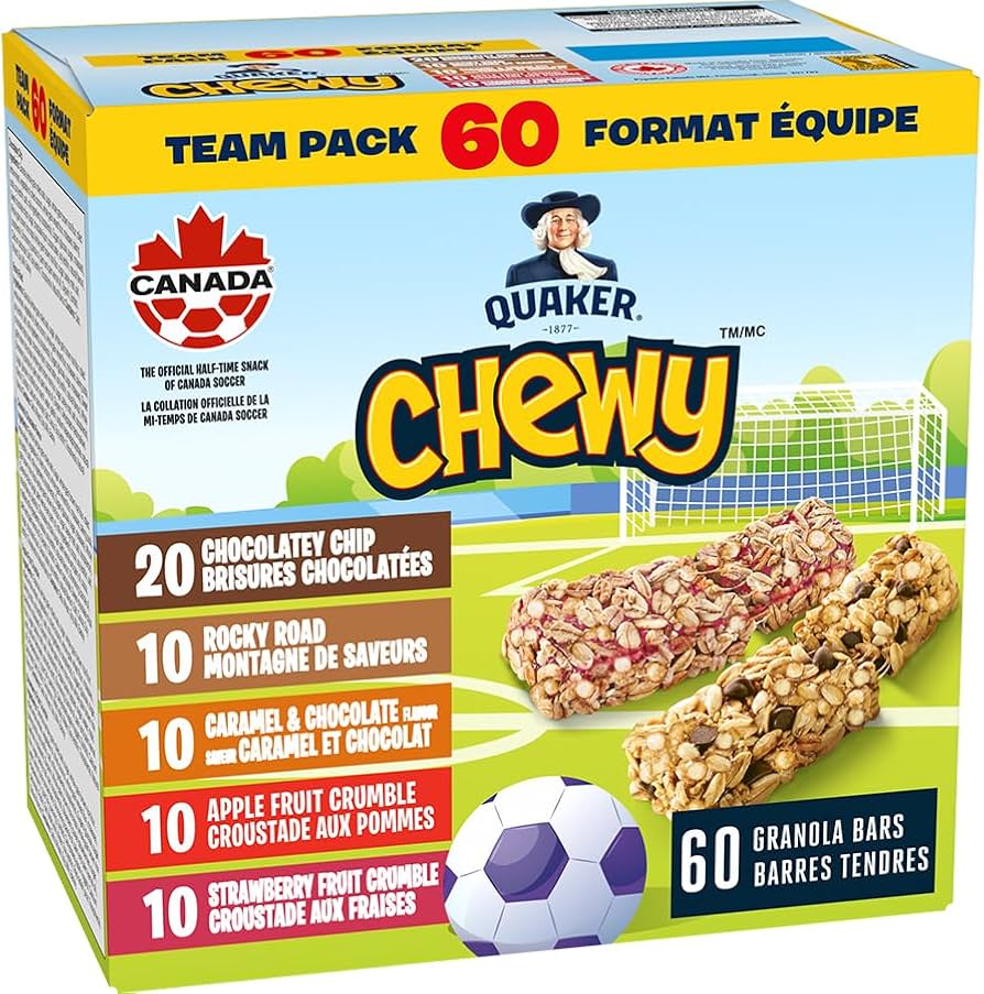 Quaker Chewy Variety Pack (Chocolatey Chip, Rocky Road, Caramel & Chocolate, Apple Fruit Crumble, Strawberry Fruit Crumble) Granola Bars (60 bars x 24g)