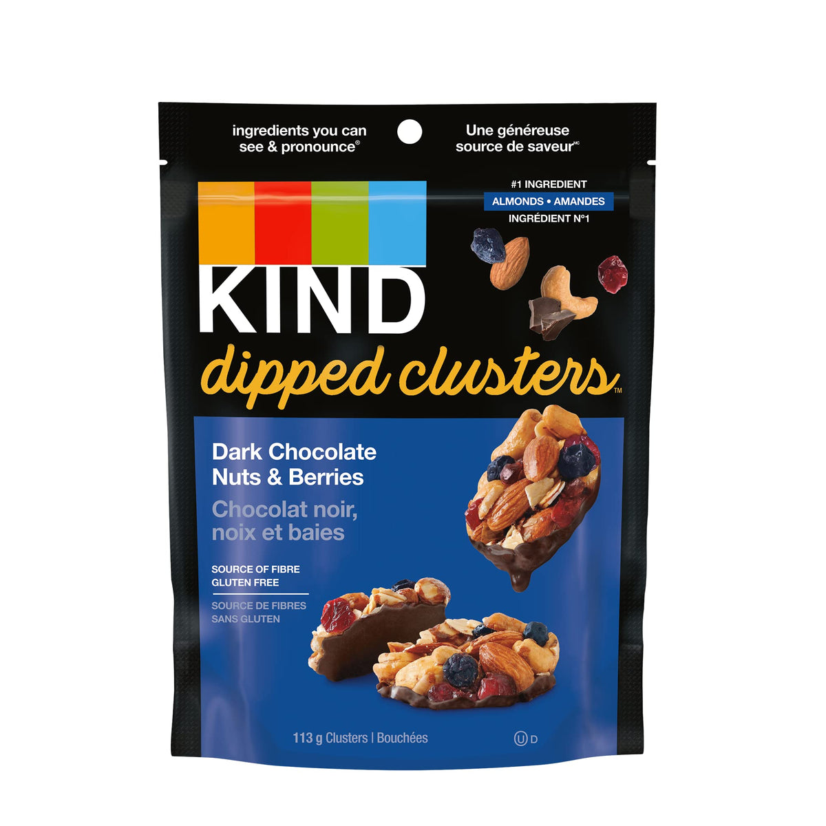 Du-Bro Products KIND Dipped Clusters Dark Chocolate Nuts and Berries, Gluten Free Snacks, 113g Bag, brown