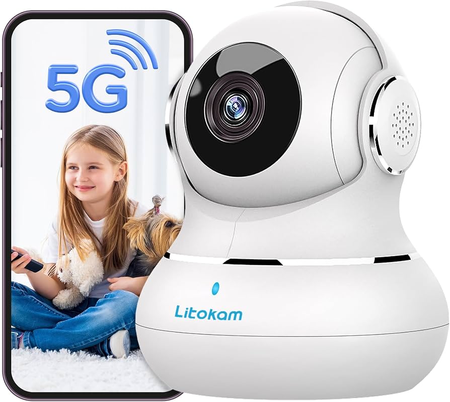 Litokam Camera Surveillance Interieur, 2.4/5ghz Security Cameras Indoor 5MP Pet Cameras Home Security Camera for Dog/Baby Monitor, Dual Band WiFi IP Camera Compatible with Alexa