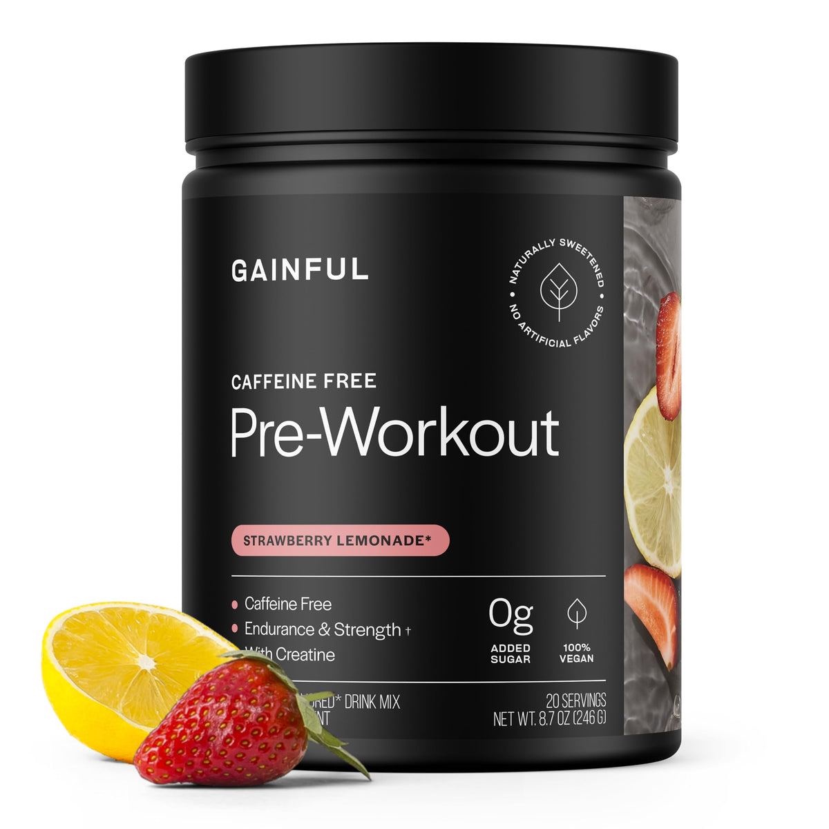 Gainful High Intensity Pre Workout Powder with 200mg Caffeine, 5g Creatine, Strawberry Lemonade Flavor, Supports Energy, Strength, Endurance, & Recovery, BCAAs, Beta Alanine, L-Citrulline, 20 Servings
