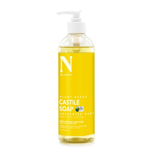 Dr. Natural Castile Liquid Soap - Multi-Use Body Wash, Shampoo and Face Wash - Body Soap for Skin, Hair, Pets and Home - Unscented Baby - 473 ml