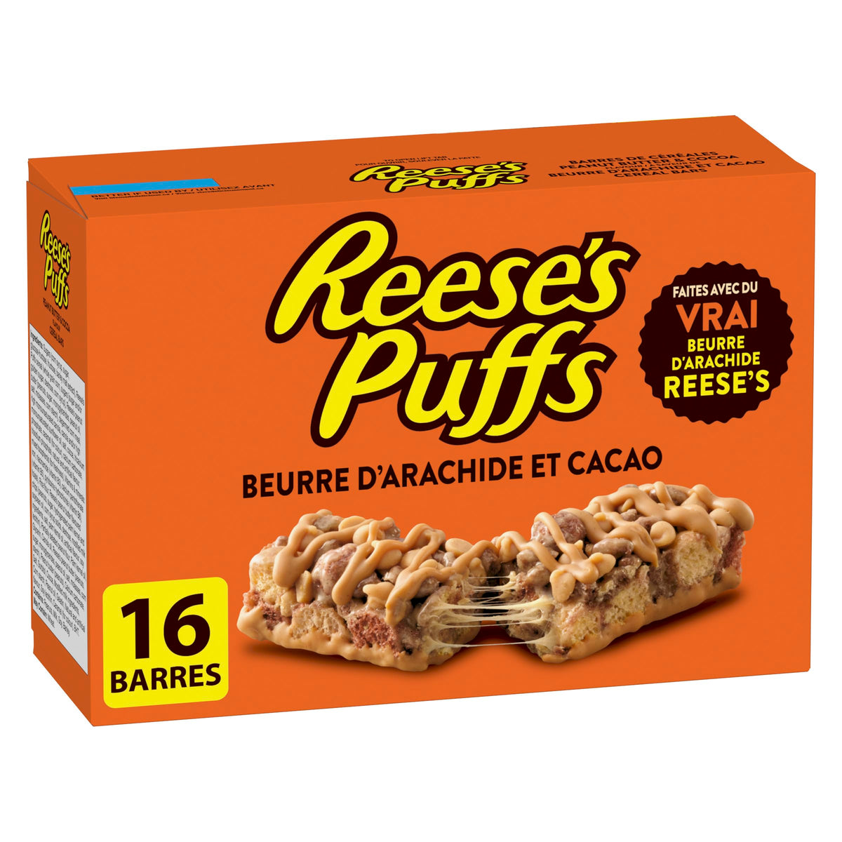 Reese's Puffs - Family Pack Size - Peanut Butter and Cocoa Flavour Cereal Bars, Pack of 16 Bars, Made with Real Reese's Peanut Butter