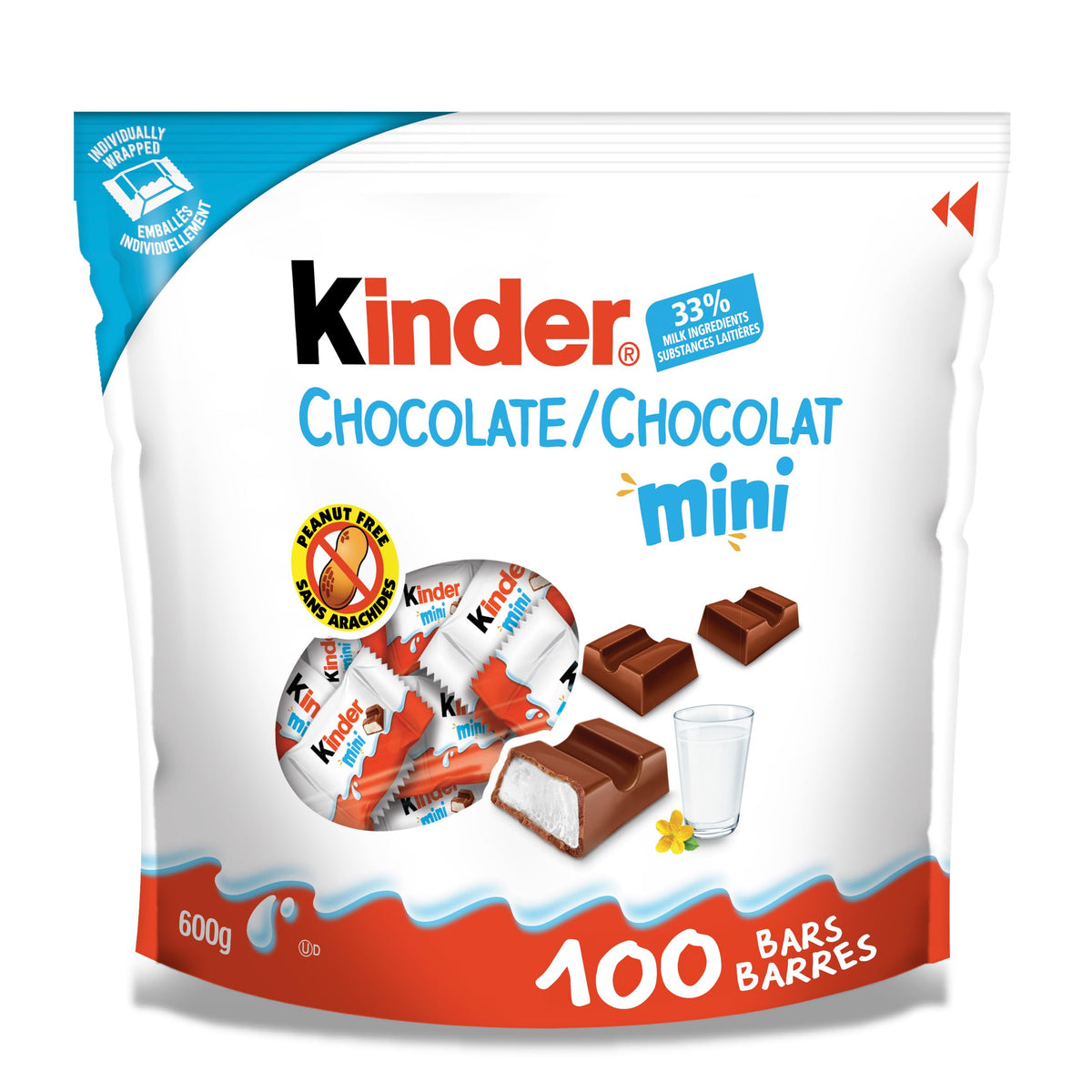 KINDER CHOCOLATE/CHOCOLAT Mini, Milk Chocolate With A Milky Filling, 100 Individually Wrapped Chocolates