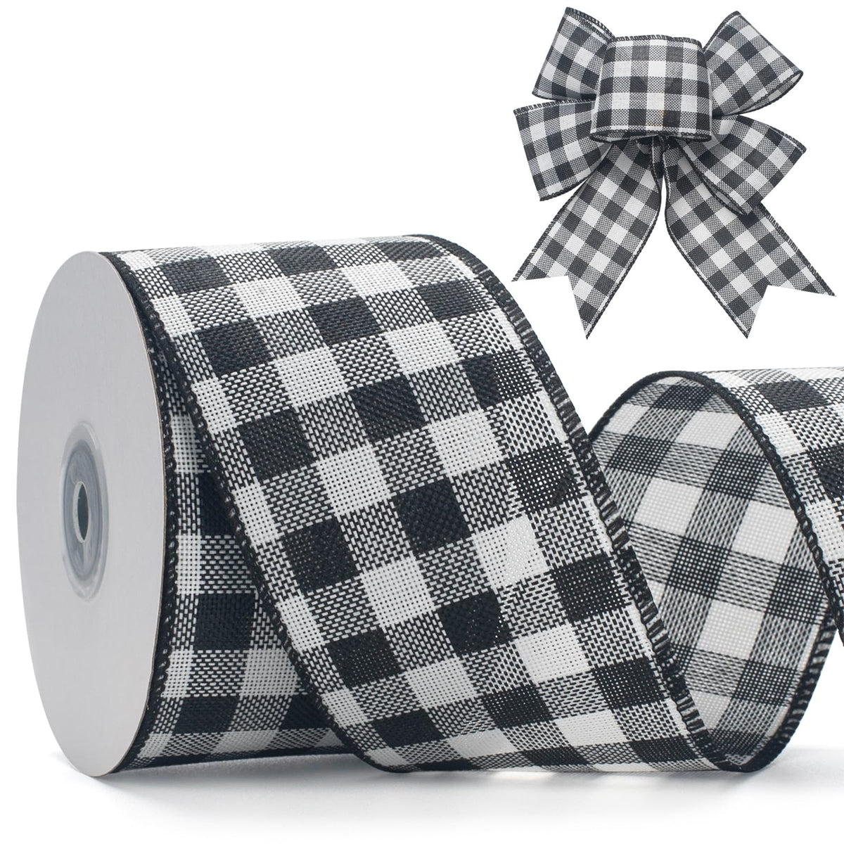 Gingham Ribbon (White and Black Plaid Checkered)