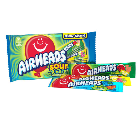 Airheads Sour Full-Size Candy Bars, Individually Wrapped Candy 9 Count Bag