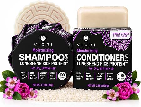 Viori Terrace Garden Shampoo and Conditioner Bar Set Made with Rice Water - Handcrafted Sulfate Free Shampoo and Conditioner