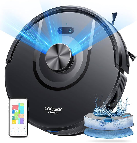 Laresar Clean Robot Vacuums and Mop 5000Pa,3 in 1 Robot Vacuums Lidar Navigation,210Mins Max,5 Editable Maps,10 No-go Zones,Self-Charging,App/Alexa,Robot Vacuum for Pet Hair,Carpet,Hard Floor