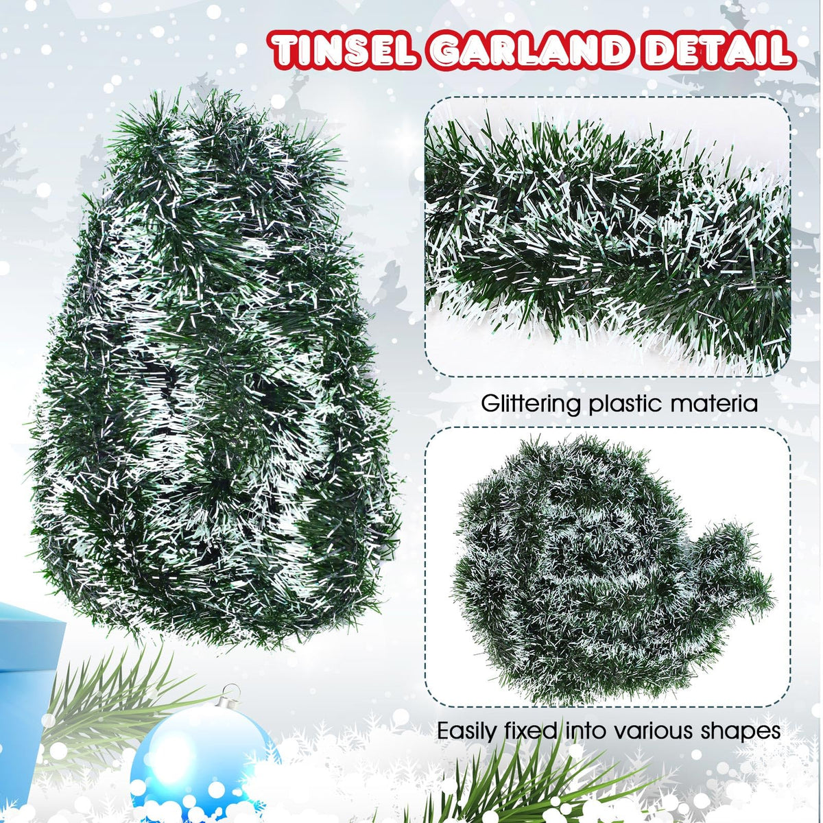 White Tip Green Christmas Tinsel Garland