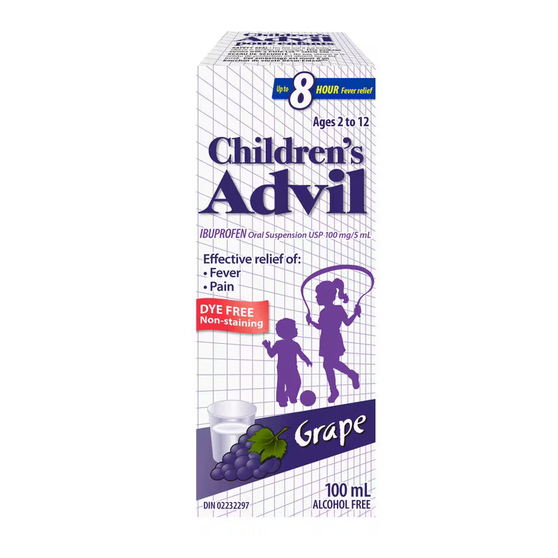 Advil Ibuprofen Dyefree Suspension For Pain And Fever Relief, Grape