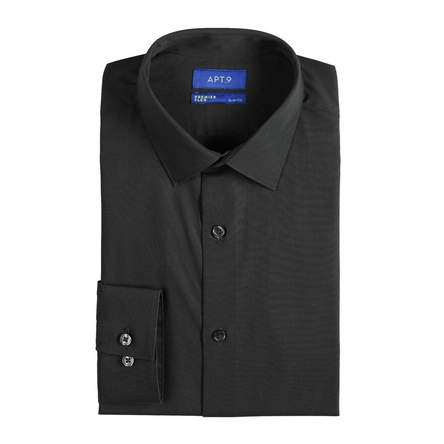 Men's Apt. 9 Premier Flex Slim-Fit Spread-Collar Dress Shirt, Size: Large-36/37, Black