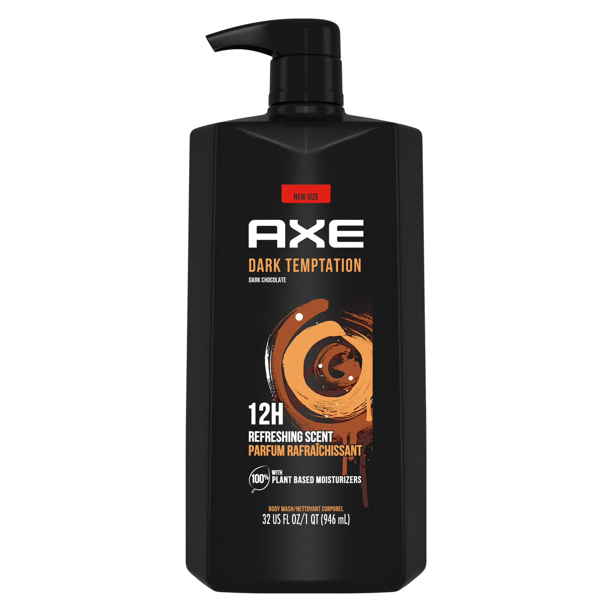 Axe,12H Refreshing Scent with 100% Plant Based Moisturizers, Body Wash, Dark Temptation, Dark Chocolate