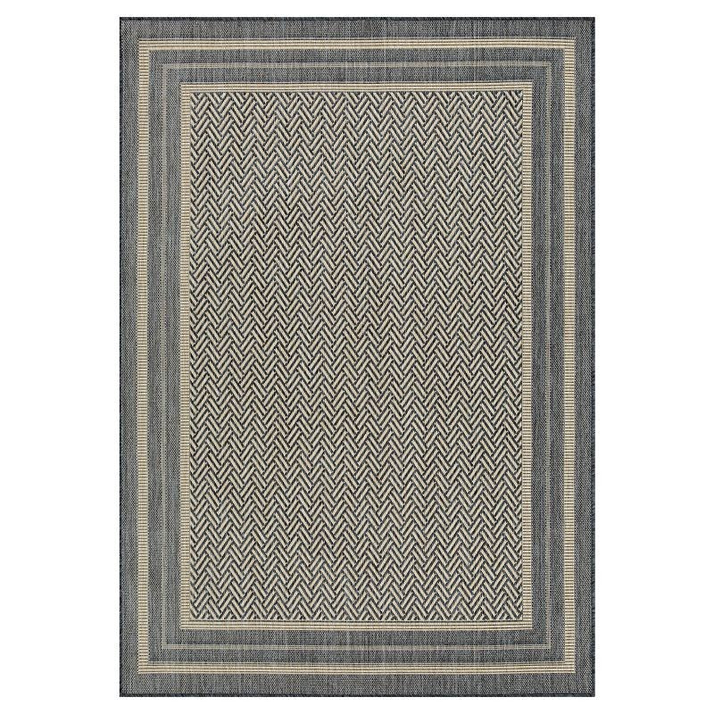 Sonoma Goods for Life® Basket Weave Indoor / Outdoor Area or Throw Rug, Blue Border (5X7)
