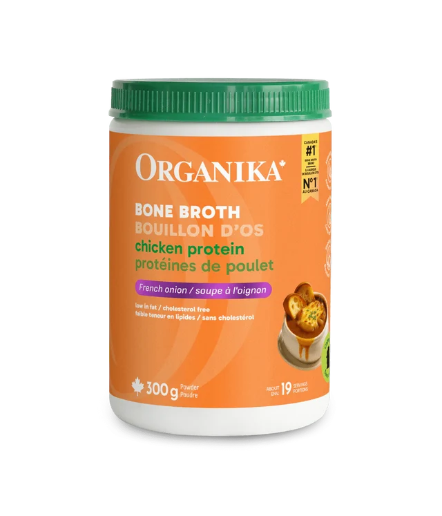 Organika Canadian-Made Chicken Bone Broth Powder-15g Protein Per Serving, Low-Sodium, Mineral-Rich, Convenient Powder Format, Easily Add to Recipes, Keto | Free-Run, Non-GMO and Organic Vegetarian Fed-Chickens- 300g