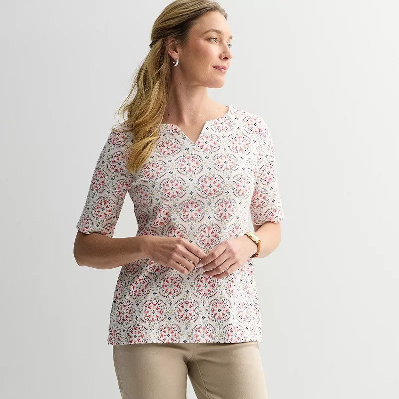 Women's Croft & Barrow® Elbow-Sleeve Splitneck Top