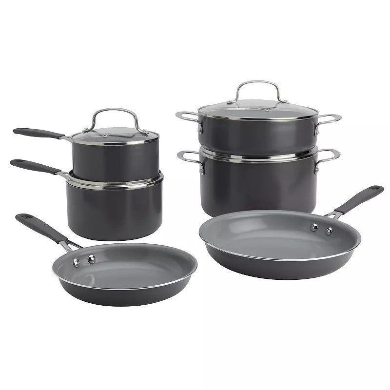 Mingle & Co. 10-Piece Silicone Ceramic Cookware Set, Grey