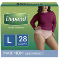 Depend FIT-FLEX Incontinence Underwear for Women, Maximum Absorbency, L, Blush, 28 CT
