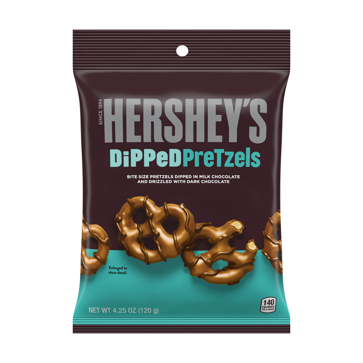 Hershey's Milk and Dark Chocolate Covered Dipped Pretzels Bag 4.25 Oz