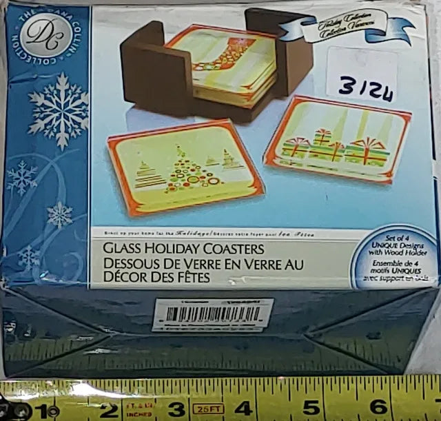 4 Glass Holiday Christmas Coasters