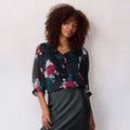 Women's LC Lauren Conrad 3/4 Sleeve Ruffle Front Blouse with Tucks