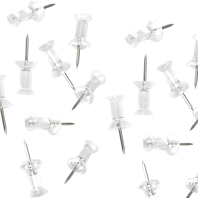 Push Pins, Clear Plastic Head, 100 pcs