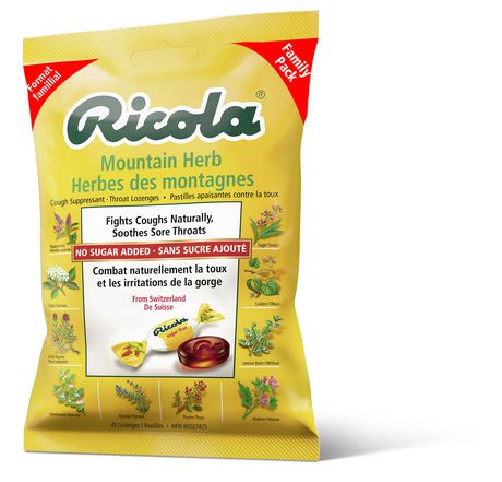 Ricola Mountain Herb No Sugar Added Family Bag Cough Suppressant Throat Lozenges 45 Count