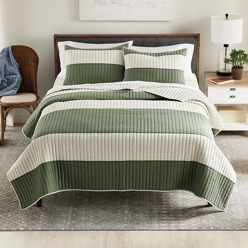 Sonoma Goods for Life® Sunbury Stripe Pieced Quilt or Sham, Sunbury Green (Full/Queen)