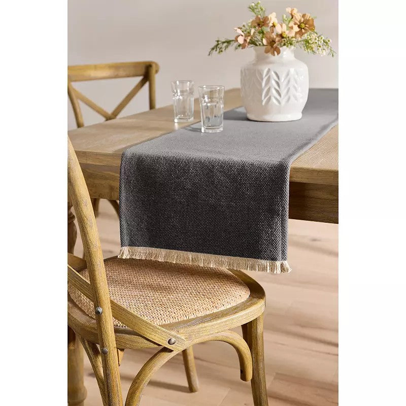 Mingle & Co. Printed Textured Woven Table Runner, Gray