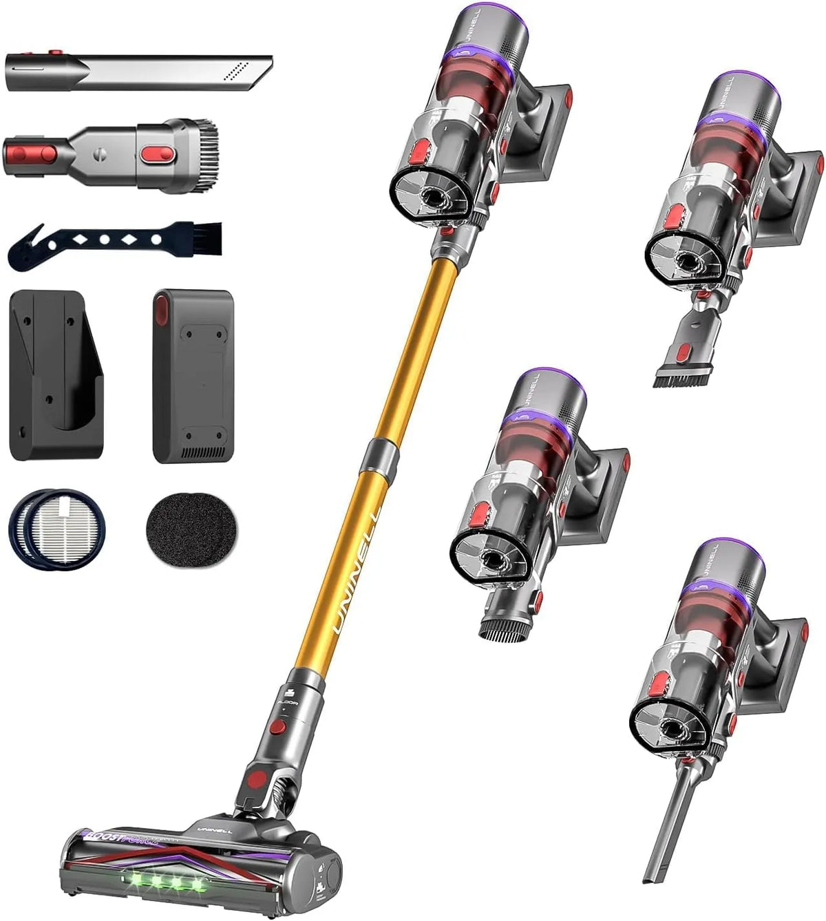 UNINELL Home Cordless Vacuum Cleaner, 580W 50KPA 70Mins Vacuum Cleaners with LED Screen, Self-Standing Cordless Vacuum, Rechargeable, Anti-Tangle Stick Vacuum for Home/Pet Hair/Carpet