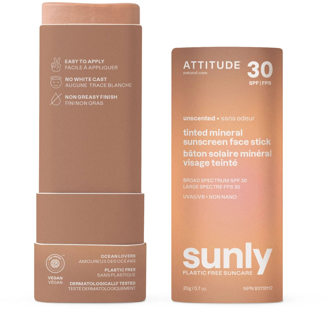 ATTITUDE Tinted Mineral Sunscreen Face Stick with Zinc Oxide, SPF 30