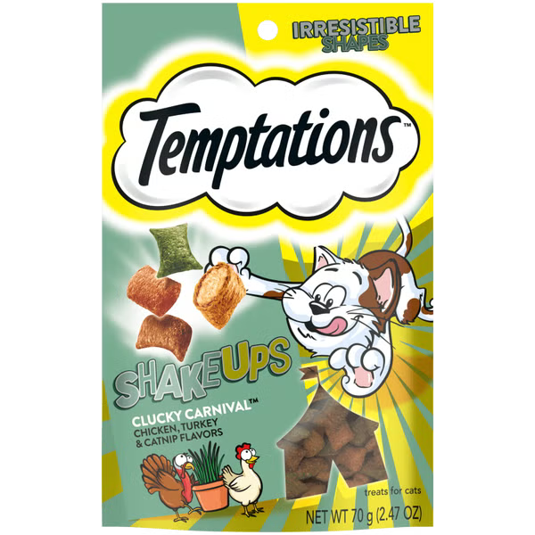 Temptations ShakeUps Crunchy and Soft Cat Treats Clucky Carnival Flavor 5.29 Oz Pouch