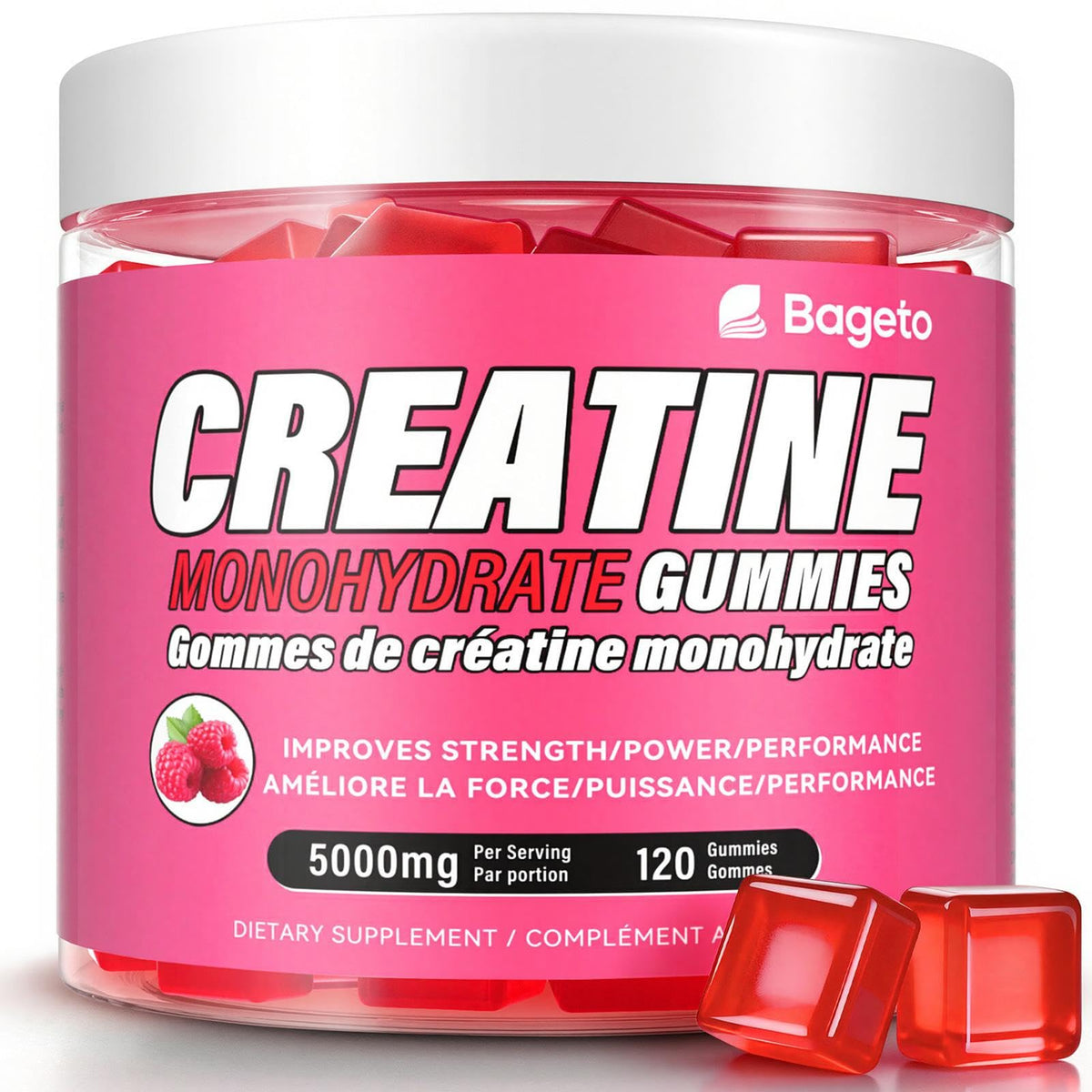 Bageto Creatine Monohydrate Gummies 5000 MG for Men and Women, 120 gummies