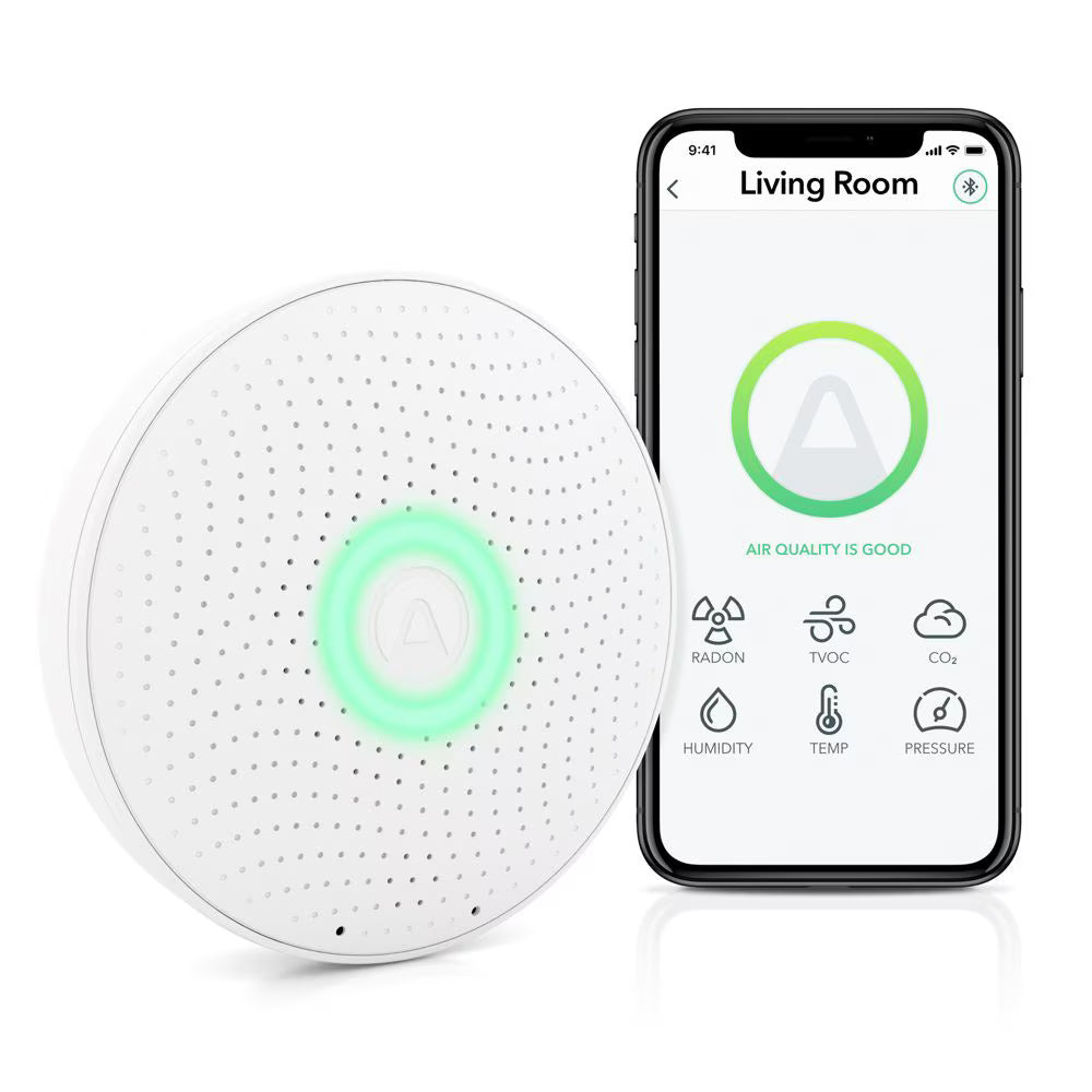 AIRTHINGS Wave Plus Indoor Air Quality Monitor with Radon Detection Free App & Web Dashboard Easy-to-Use Radon, Tvocs, Co2, Temperature, Humidity & Air Pressure “ Bluetooth Battery Operated,White