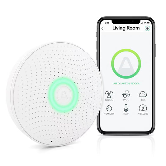 AIRTHINGS Wave Plus Indoor Air Quality Monitor with Radon Detection Free App & Web Dashboard Easy-to-Use Radon, Tvocs, Co2, Temperature, Humidity & Air Pressure “ Bluetooth Battery Operated,White