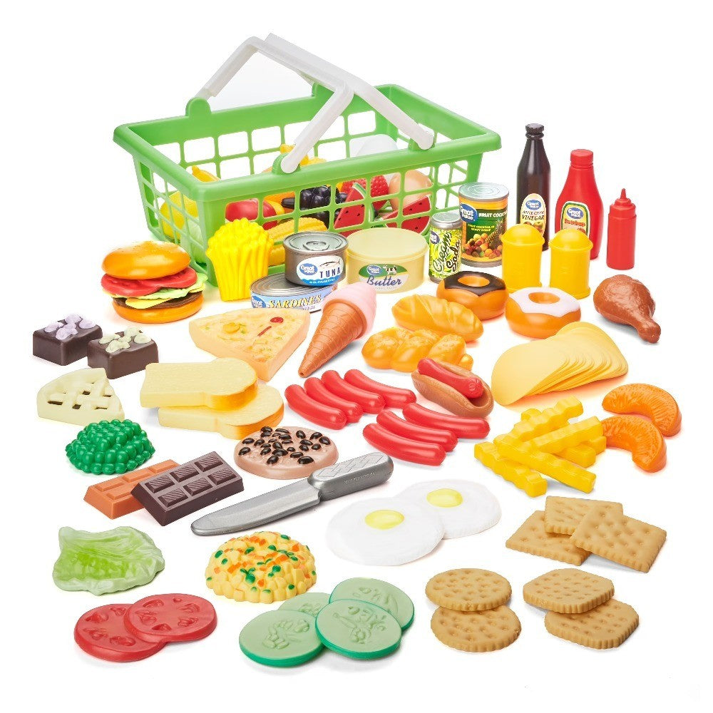 100 Piece Play Food Set with Shopping Basket