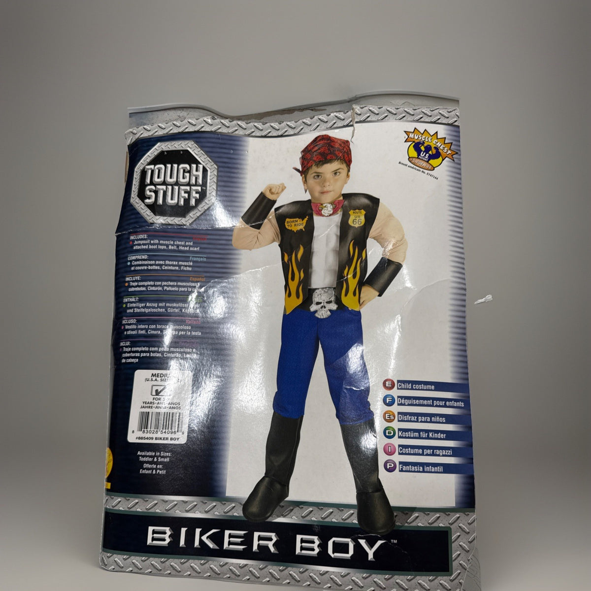 Biker Boy Child Costume Size Medium - Muscle Chest