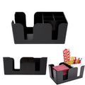 1 Pack 6-Compartment Bar Caddy Napkin & Straw Holder Organizer, Premium Black Plastic Bar Caddy Organizer for Napkins, Straws, Condiments, Stylish Bar Caddy for Home, Office, Kitchen, and Bars