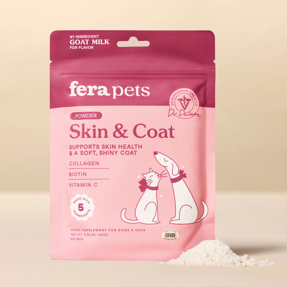 Fera Pets - Skin and Coat Supplement for Dogs and Cats - Goats Milk for Dogs - Goat Milk for Cats - Dog Meal Topper - Dog Food Toppers with Collagen, Vitamin C & Biotin - Powder
